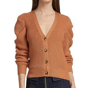 Cinq a Sept Carly V-Neck Cardigan Wool Puff Sleeve Sweater